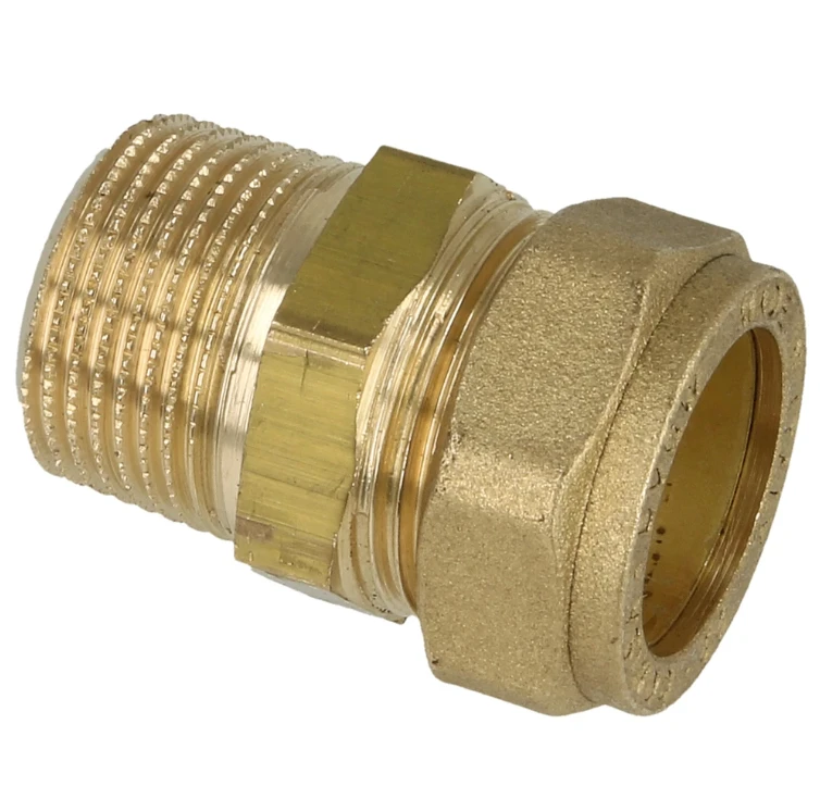 Messing knelkoppeling met uitwendig schroefdraad conisch Ø 22 mm x 1" Bu