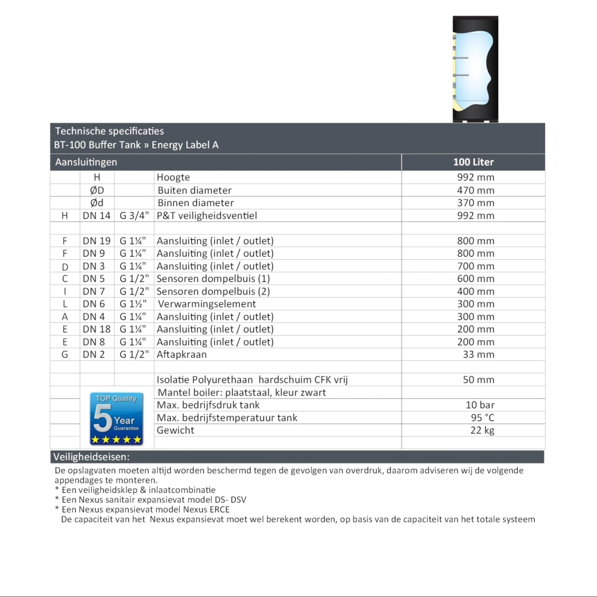 RVS Black Inline buffervat - 100L - Afbeelding 7