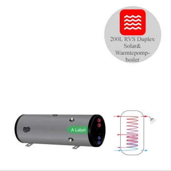 RVS boiler horizontaal - 200L - 2 XL 28mm warmtewisselaars