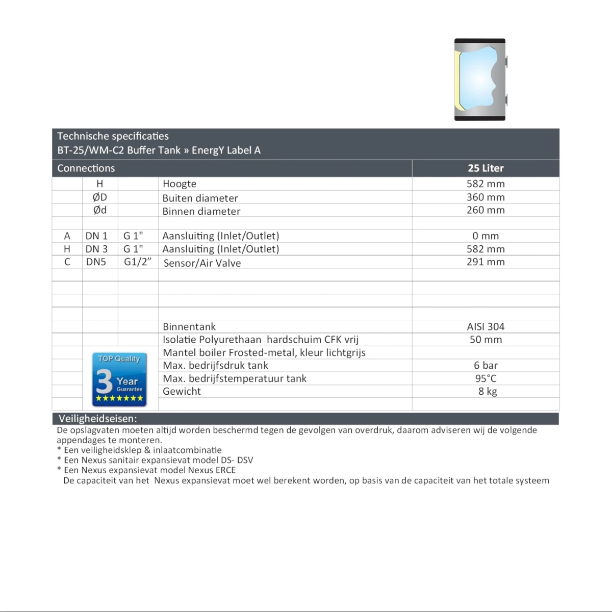 RVS buffervat BT-25/WM - 25L - Afbeelding 7