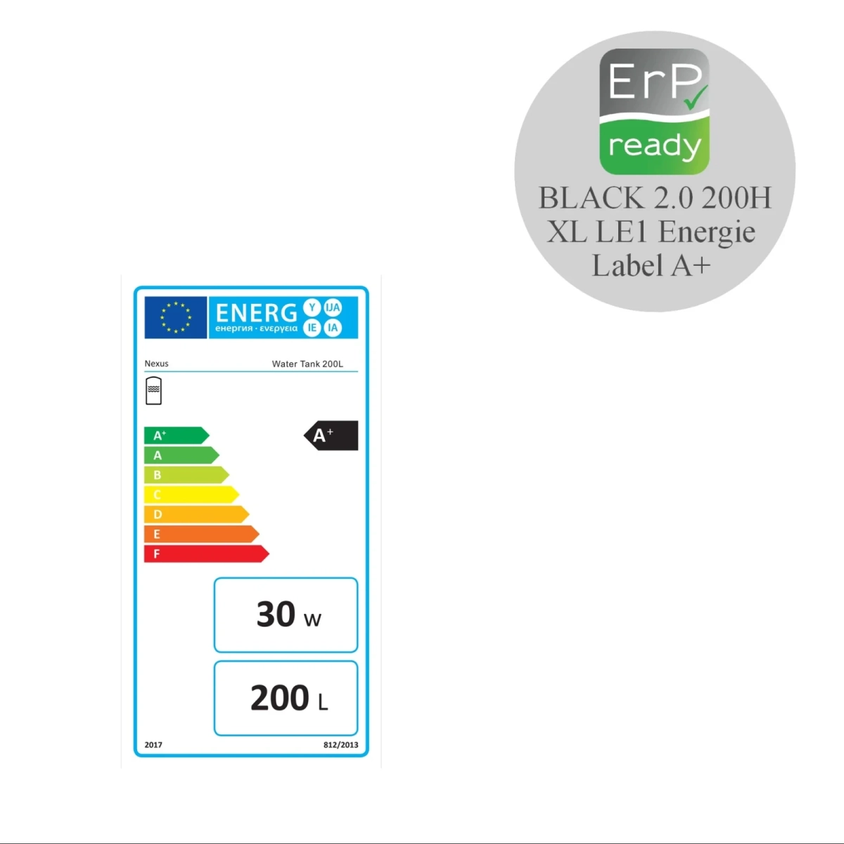 RVS Black 2.0 A+ boiler - 1 XL 32mm warmtewisselaar - horizontaal - 200L - Afbeelding 2