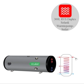 RVS boiler horizontaal - 300L - 2 XL 28mm warmtewisselaars