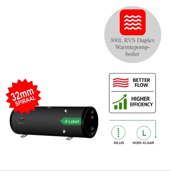 RVS Black Inline boiler horizontaal - 1 XL 32mm warmtewisselaar - 300L
