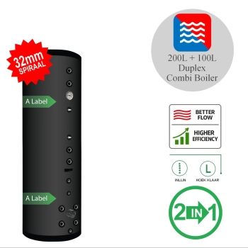 RVS Black Inline combi boiler - 200L + 100L buffer - 1 XL 32mm warmtewisselaar