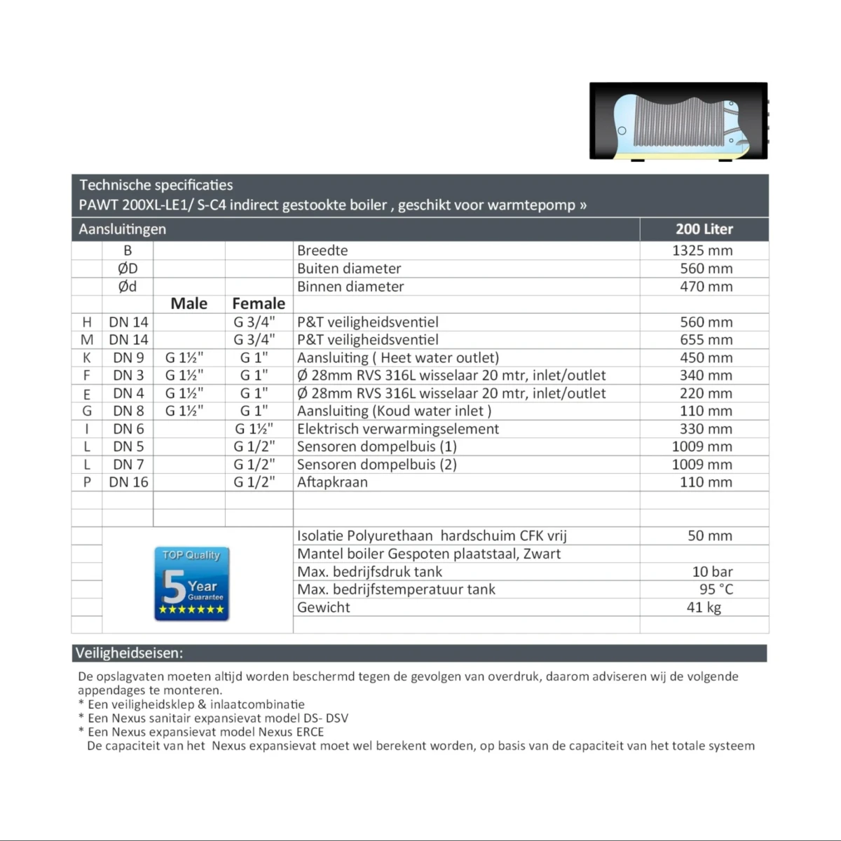 RVS Black series boiler horizontaal 200H XL-LE1 - 200L - Afbeelding 5