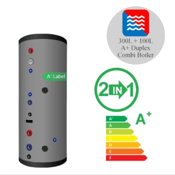 RVS combi boiler - 300L + 100L buffer - 1 XL 32mm warmtewisselaar - A+