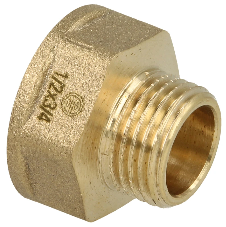 Verloopadapter 3/4" Bu x 1/2" Bi met 6-kant - blank messing